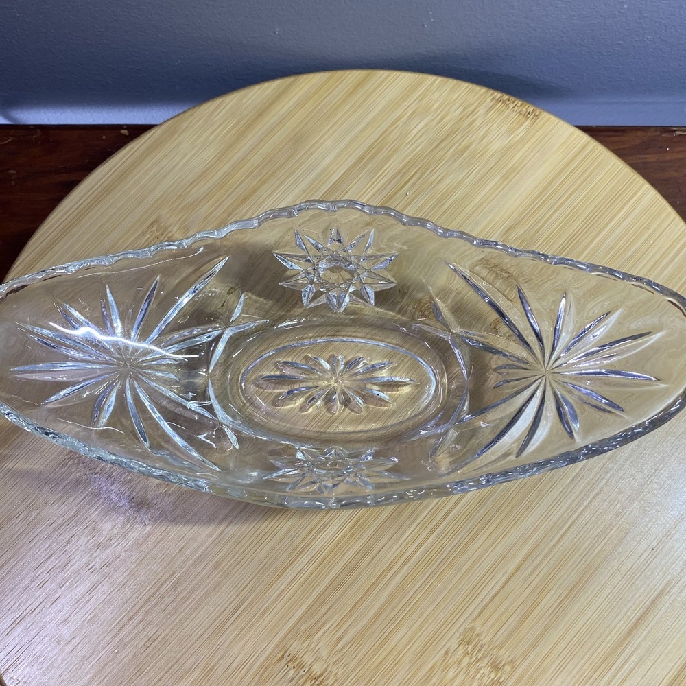 Vintage Anchor Hocking Star Of David Cut Glass Dish Relish Candy Dish 1900's